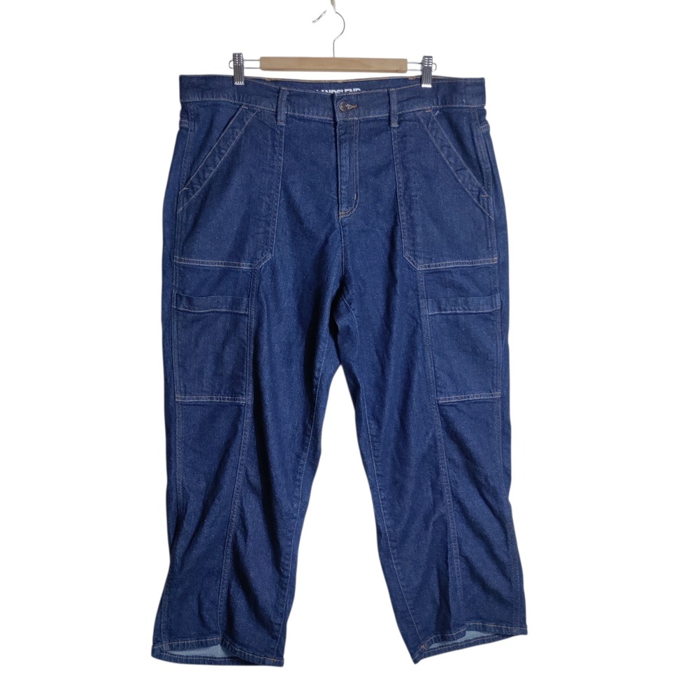 Lands End Womens 20W Utility Denim Crop Pants Indigo Blue High Rise Straight Leg